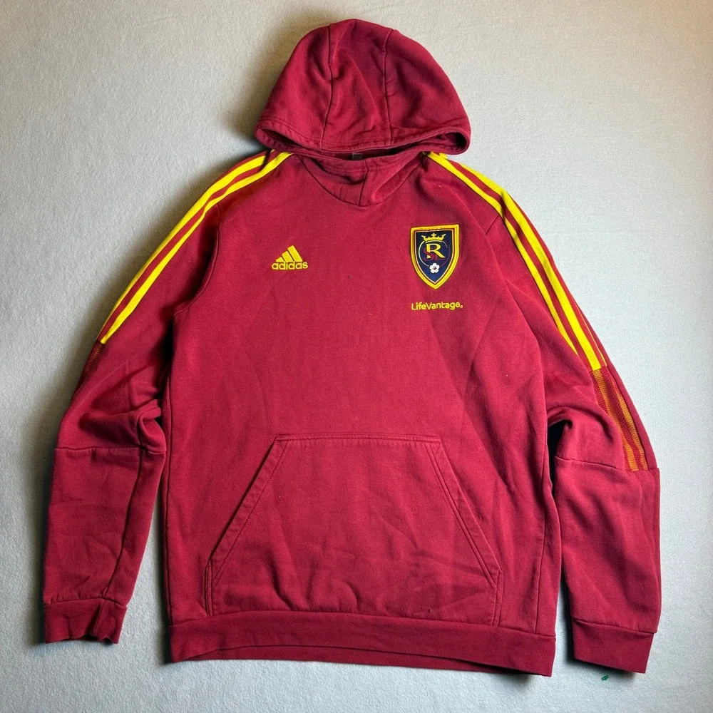Adidas Real Salt Lake MLS Soccer Hoodie Mens Large Yellow Pullover Sweatshirt